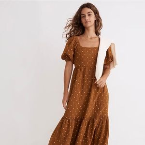 NWT Madewell Brown quilted puff sleeve dress
